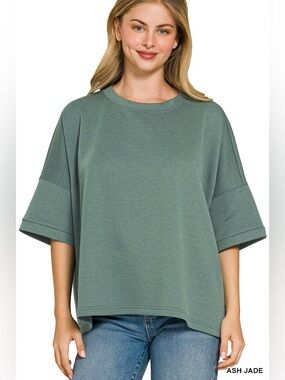 Zenana Full Size Scuba Round Neck Top With Side Slits Plus Size